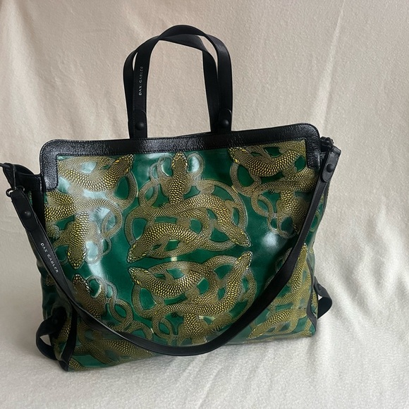 Dax Gabler Handbags - Dax Gabler green and gold patterned handbag